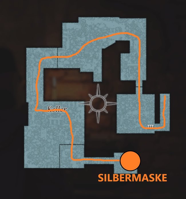 Am Ende des Kellergwölbes wartet die Silbermaske auf euch (Quelle: Screenshot spieletipps).