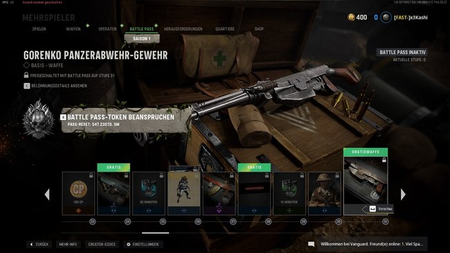 Leichtes Maschinengewehr „Gorenko Panzerabwehr-Gewehr“ im Battle Pass von Season 1.