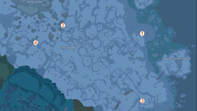 Karte mit allen Aussichtspunkten auf dem Warren-Schneefeld (Quelle: Screenshot spieletipps/tof.gg).