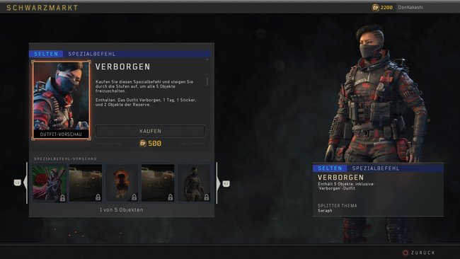 Für 500 CoD-Punkte erhaltet ihr das „Verborgen“-Outfit und andere Extras für Seraph.