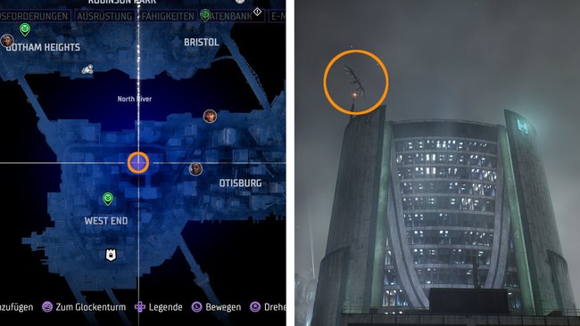 Fundort des Man-Bats beim Gotham City General Hospital (Quelle: Screenshot spieletipps).