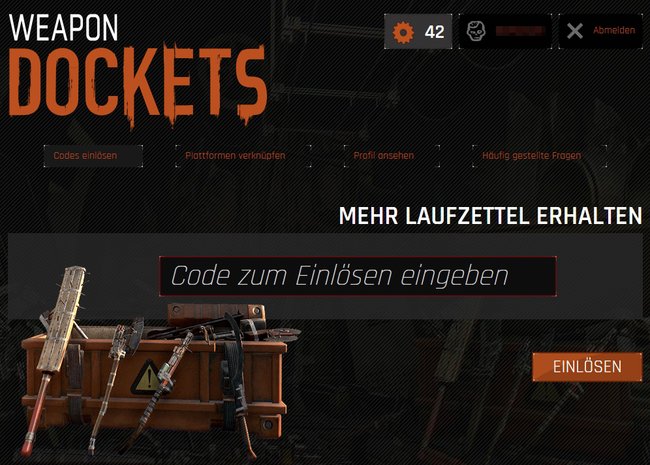 Hier löst ihr die Codes nach der Registrierung ein.