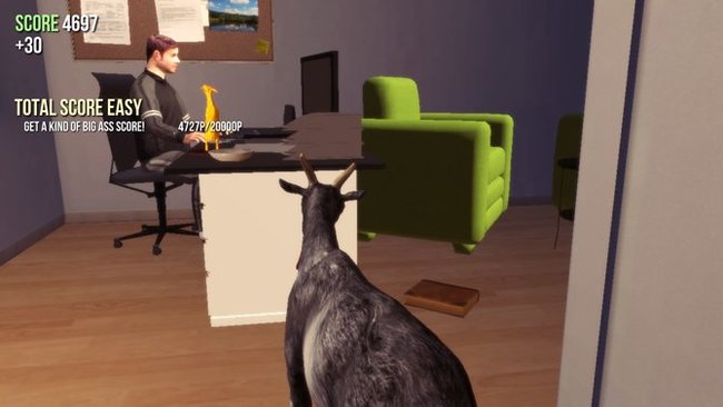 Besucht die Entwickler, spielt eine Runde Flappy Goat und oben im Gebäude gibt es ein weiteres Sammelobjekt auf dem Schreibtisch.