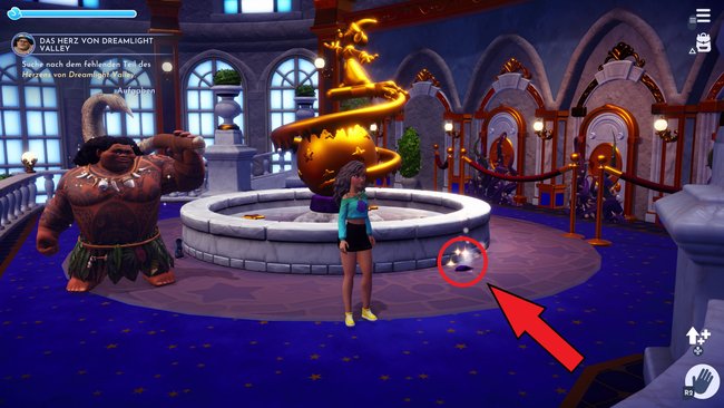 Fundort des zweiten Herzteils beim Brunnen im Traumschloss (Quelle: Screenshot spieletipps).