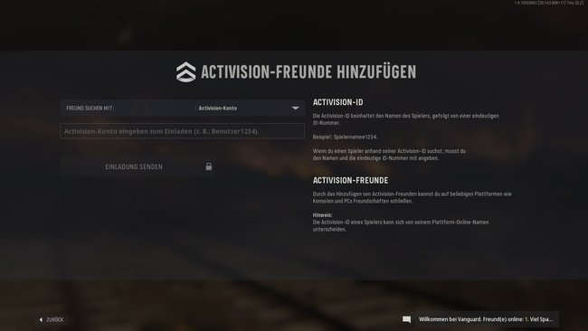 Hier müsst ihr die Activision-ID eines Freundes eingeben. Die Einladung erhält er/sie umgehend.