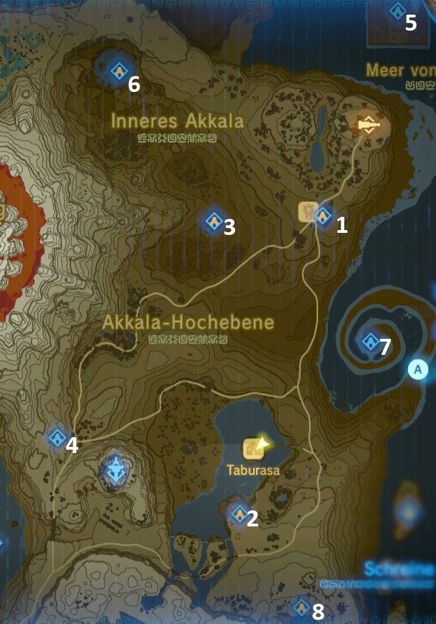 Die Karte mit den Schreinen der Region „Akkala-Turm“.