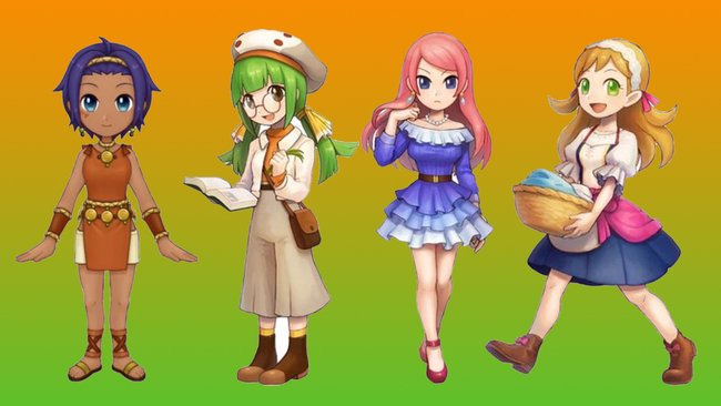 Nova, Jeanne, Melanie und Elise könnt ihr in Harveston Moon - Dorf des Himmelsbaumes für euch gewinnen. (Bildquelle: www.harvestmoon.wikia.com/wiki, Bearbeitung spieletipps.de)