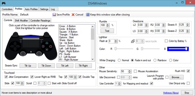 Die Benutzeroberfläche von DS4Windows ist sehr schlicht und einfach zu bedienen.