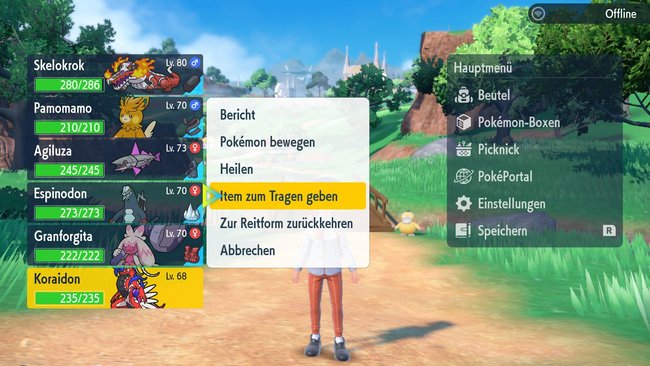 Gebt eurem Reit-Pokémon das Item, das ihr duplizieren möchtet. (Quelle: Screenshot spieletipps)