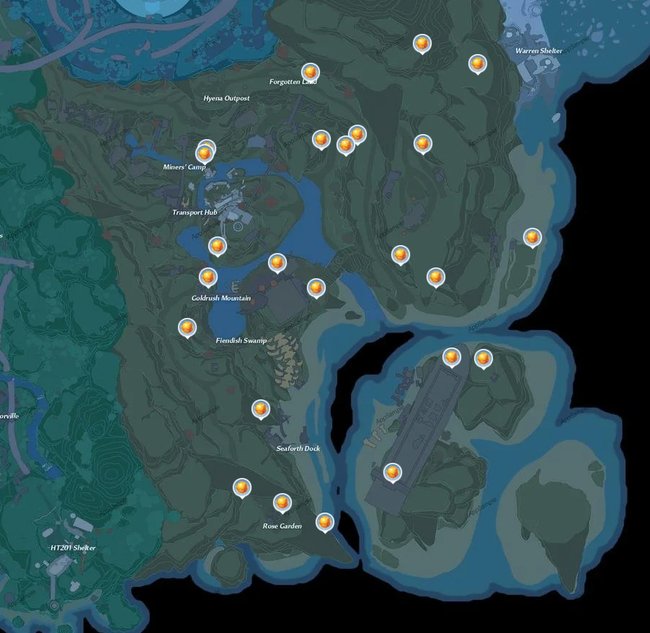Die Karte zeigt euch die Fundorte aller Goldkerne in den Kronenminen. (Bildquelle: appsample.com)