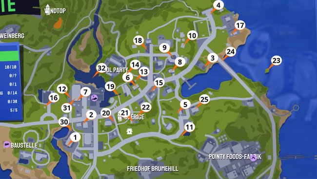 Hier seht ihr alle Fundorte der goldenen Ziegen in Suburbsville. (Bildquelle: Screenshot spieletipps)