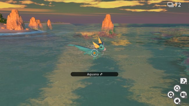 Aquana auf der Strecke „Riff (Abend)“ in New Pokémon Snap.