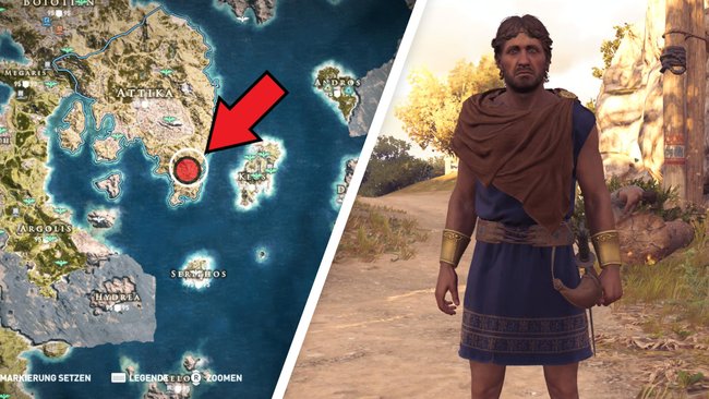 Fundort des Kultisten "Der Meister" in der Nebenmission "Der Wert eines Lebens" in Assassin's Creed - Odyssey.