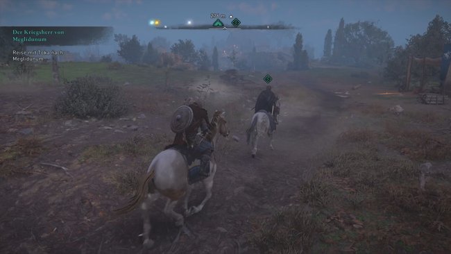 Steigt auf das bereitgestellte Pferd und folgt Toka, die euch zu ihrem Onkel Sigfred führt.