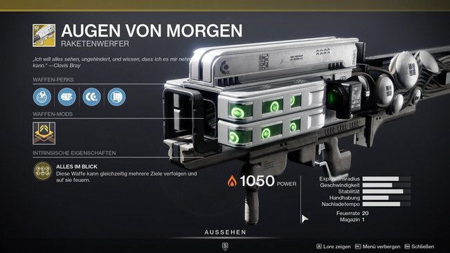 Gjallarhorn 2.0? Der Exo-Raketenwerfer „Augen von Morgen“ ist sogar noch stärker.