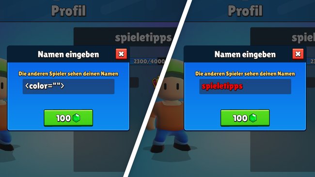 Mit einem Befehl in eckigen Klammern könnt ihr euren Namen bunt färben. (Bildquelle: Screenshot spieletipps)