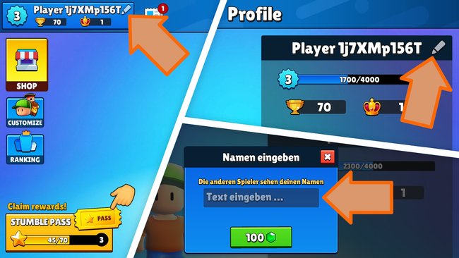 Wenn ihr diesen Schritten folgt, könnt ihr euren Namen in Stumble Guys ändern. (Bildquelle: Screenshot spieletipps)