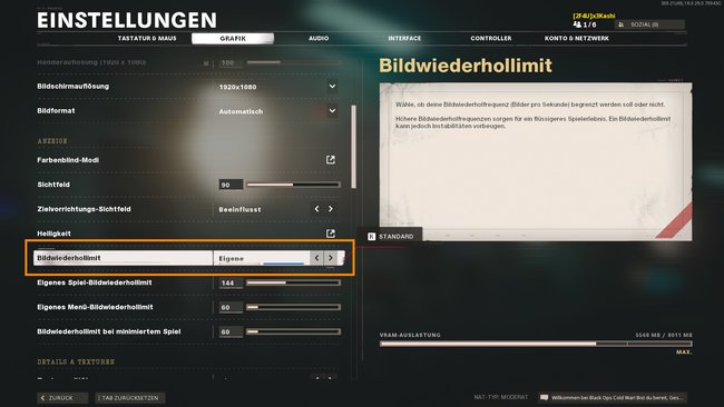 Erzielt ihr keine hohen FPS, könnte es am Bildwiederhollimit liegen.