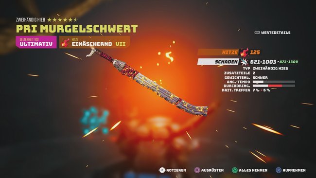 Das Pri Murgelschwert ist von seinen Grundwerten her die stärkste vorgefertigte Nahkampf-Waffe im Spiel.