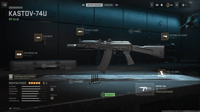 Mit diesem Loadout vom Kastov-74u könnt ihr aggressiver spielen. (Bildquelle: Screenshot spieletipps)