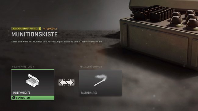 Rüstet die Feldaufrüstungen Munitionskiste und Taktikeinstieg aus. (Bildquelle: Screenshot spieletipps)