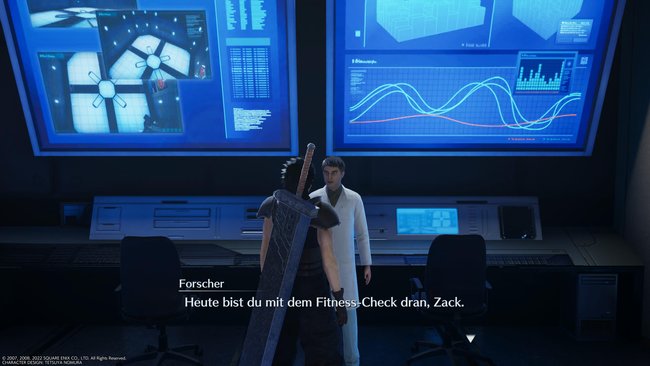 Sprecht mit diesem Forscher, um den Fitness-Check zu starten und die Teile für den Shinra-Serviertisch zu erhalten. (Quelle: Screenshot spieletipps.de)