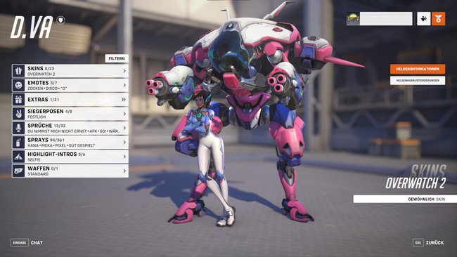 GG! – Ohne ihren Mecha ist D.Va nur eine E-Sportlerin mit Pistole. (Bildquelle: Screenshot spieletipps)