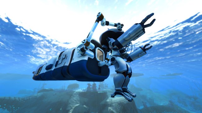 Zum Einsteigen muss man zwar aussteigen, aber immerhin hat man seinen Exo-Anzug in Reichweite. (Bild: Subnautica: Below Zero | Unknown Worlds Entertainment)