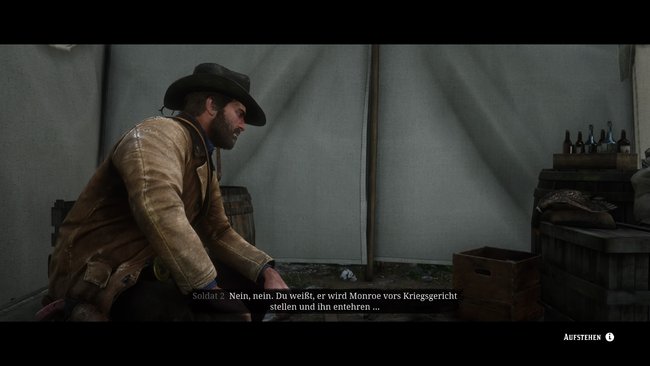 Im Zelt dann belauscht Arthur zwei Soldaten, die über Captain Monroes bevorstehendes Schicksal reden.