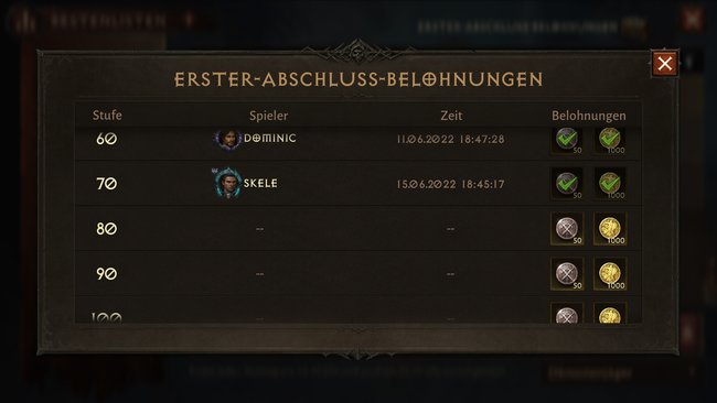 Für den ersten Abschluss einer Portalstufe werden alle Spieler auf dem Server belohnt. (Bildquelle: Screenshot spieletipps)