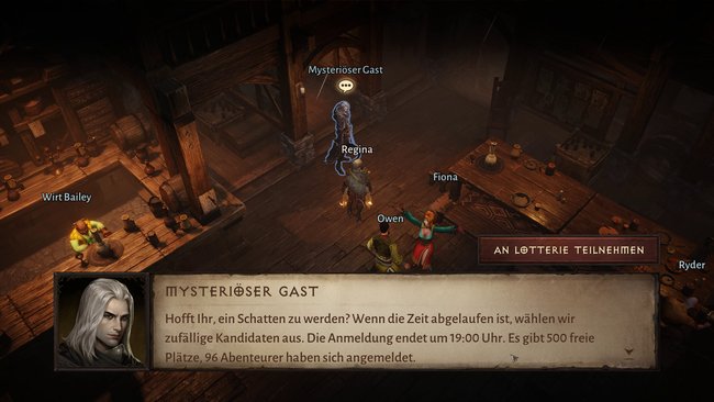 Sprecht mit dem Mysteriösen Gast, um an der Schattenlotterie teilzunehmen. (Bildquelle: Screenshot spieletipps)