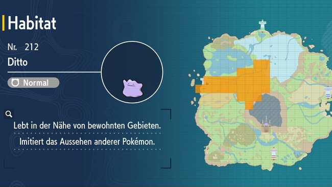 Der gelbe Bereich auf der Karte zeigt euch das Habitat von Ditto. (Quelle: Screenshot spieletipps)