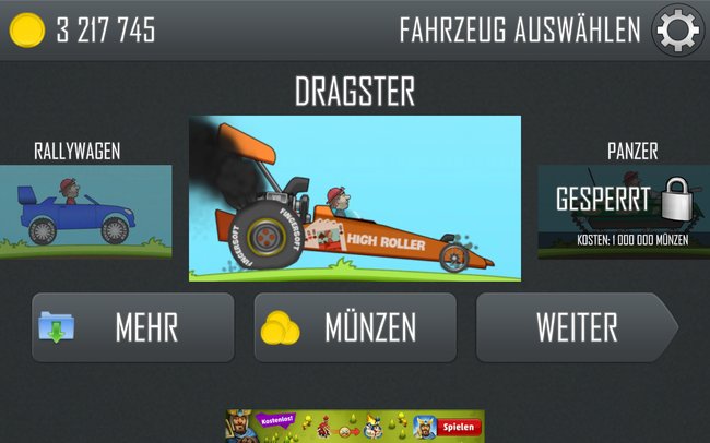 Der Heckantrieb hilft dem Dragster beim Hügel erklimmen. (Bildquelle: Screenshot spieletipps)