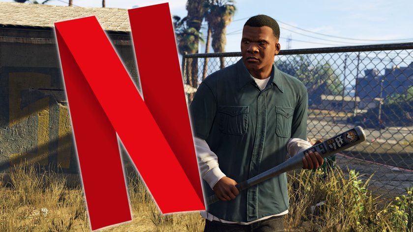 Das Bild zeigt einen Screenshot aus GTA 5 und das Netflix-Logo