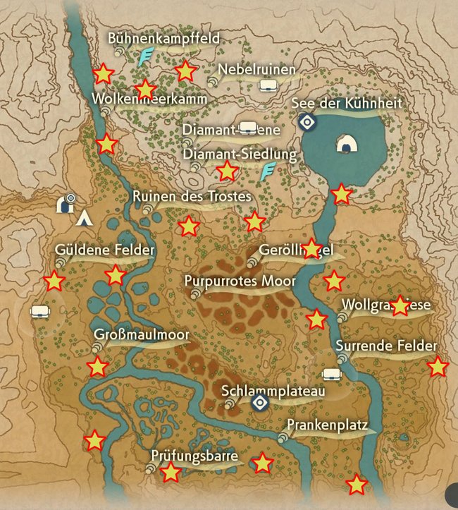 Die Karte zeigt euch die Fundorte aller Geisterlichter im Roten Sumpfland.