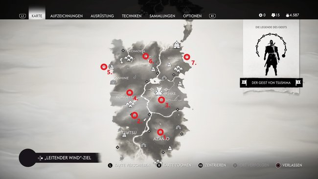 Ghost of Tsushima - Fundorte aller Shinto-Schreine in der Provinz Izuhara. (Bildquelle: Screenshot spieletipps.de)