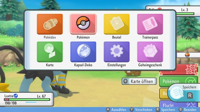 Der Cursor im Menü muss auf „Pokémon“ sein, da ihr gleich in diesem Menü agieren müsst.