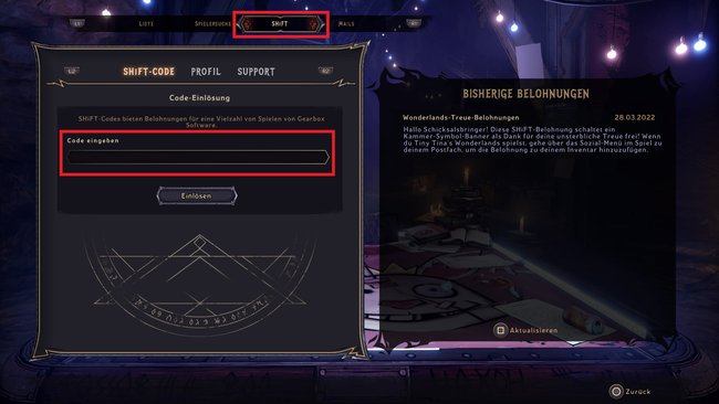 Hier gebt ihr euren Shift-Code ein. (Bildquelle: Screenshot spieletipps)