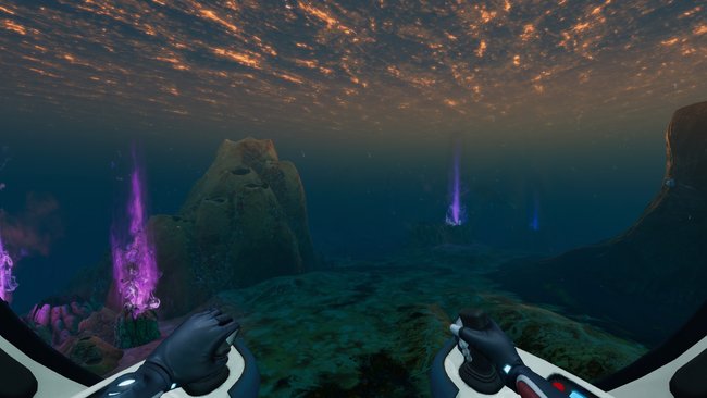 Bei Tag leuchtet das Gas bei den Purple Vents stark violett. In der Nacht sind sie nur schwer zu erkennen. (Bild: Subnautica: Below Zero | Unknown Worlds Entertainment)