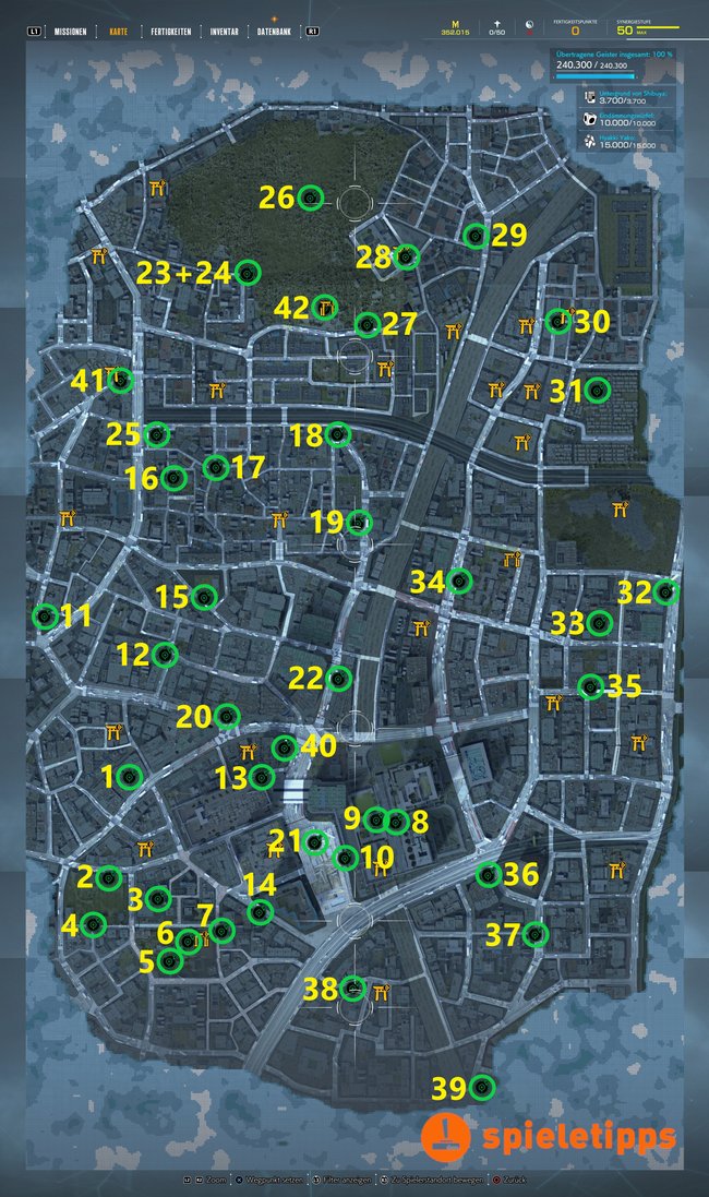 Karte mit den Startpunkten aller Nebenmissionen in Ghostwire: Tokyo (Quelle: Screenshot spieletipps)