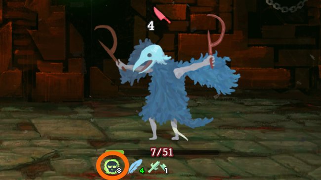 Das endet tödlich! Dieser Vogel aus Slay the Spire wird in der nächsten Runde durch den DoT-Effekt des Gifts sterben. (Bildquelle: Screenshot spieletipps)