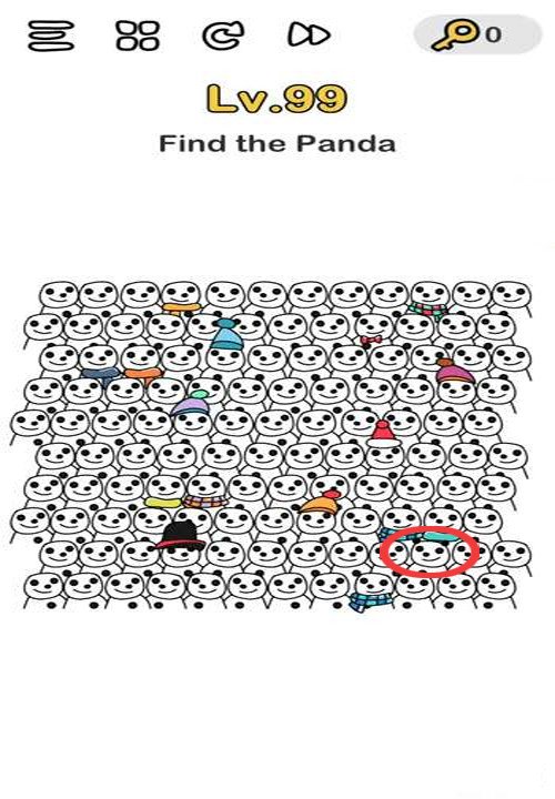 Der Panda ist fast unmöglich zu sehen. Untenrechts untern den beiden türkisfarbenen Schneemännern.