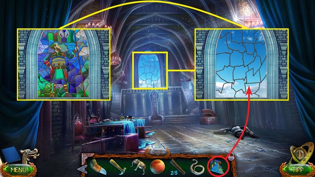 Glasscherben im Fenster des Thronsaals einsetzen. (Bildquelle: Bearbeiteter Screenshot - spieletipps)