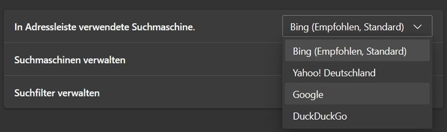 Microsoft Edge Suchmaschine aendern Bing Google PC