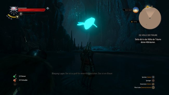 Blaujung Lugos begegnet ein seltsames Wesen in der Höhle der Träume. (Bildquelle: Screenshot spieletipps)