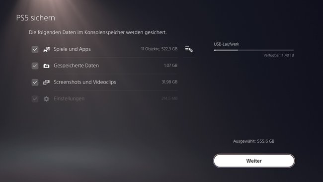 Hier wählt ihr aus, von welchen Daten das Backup erstellt werden soll.