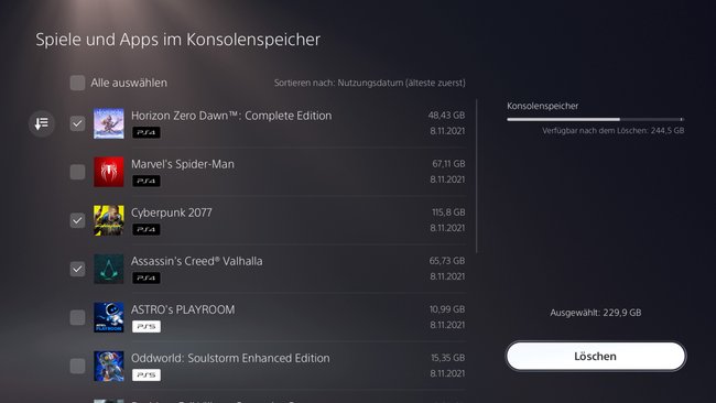 Markiert einfach die Spiele, die ihr löschen wollt, in den jeweiligen Kästchen links.