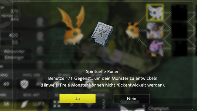 Sind eure wilden Digimon einmal entwickelt, könnt ihr sie nicht mehr zurückverwandeln. (Bildquelle: Screenshot spieletipps)