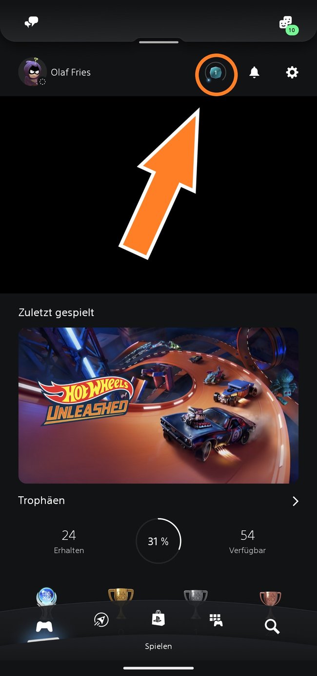 Drückt auf das Logo von PlayStation Stars auf der PlayStation-App und meldet euch an. (Bildquelle: Screenshot spieletipps)