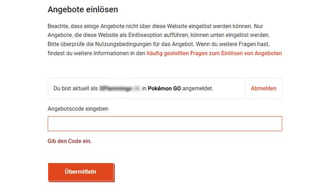 Auf der Webseite von Niantic könnt ihr auch als iOS-User Promo-Codes aktivieren. (Bildquelle: Screenshot spieletipps)